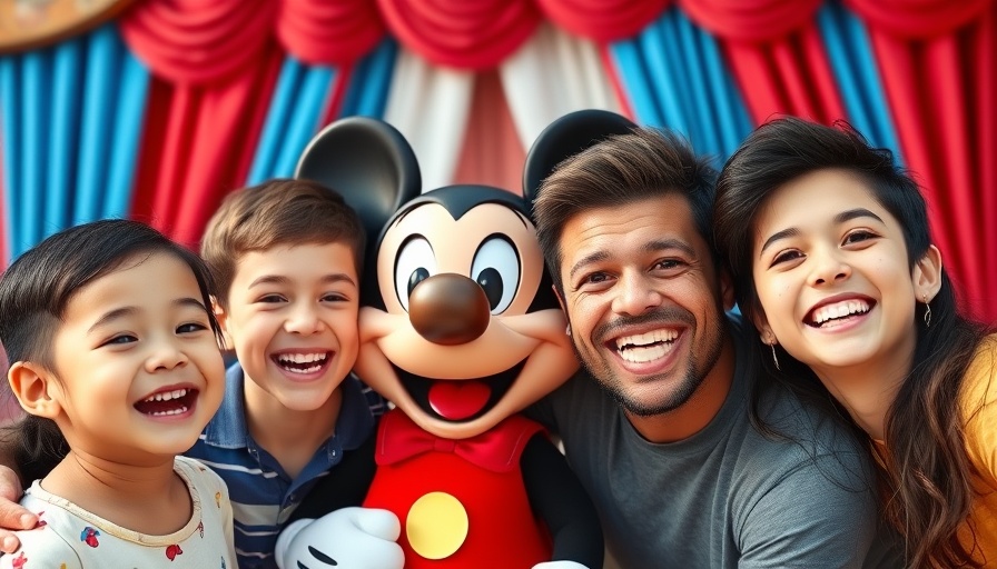 Family with Donald Duck celebrating Disneyland 70 Happiest Hours Initiative in Anaheim.