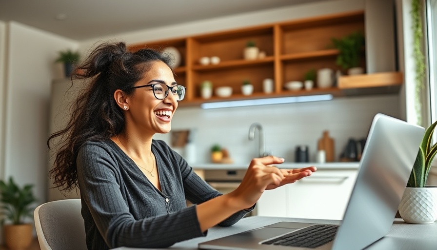 Young woman in online meeting at home office, AI in employee engagement.