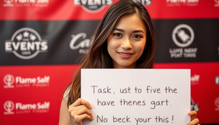 Young woman holding sign at event, Nano Banana API promotion.