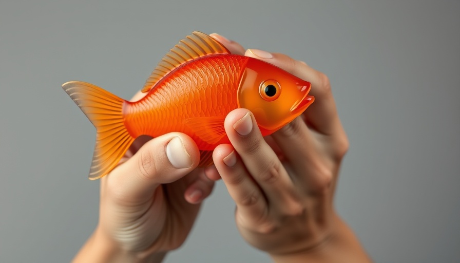 Hands squeezing rubber fish toy showcasing soft body physics animation.