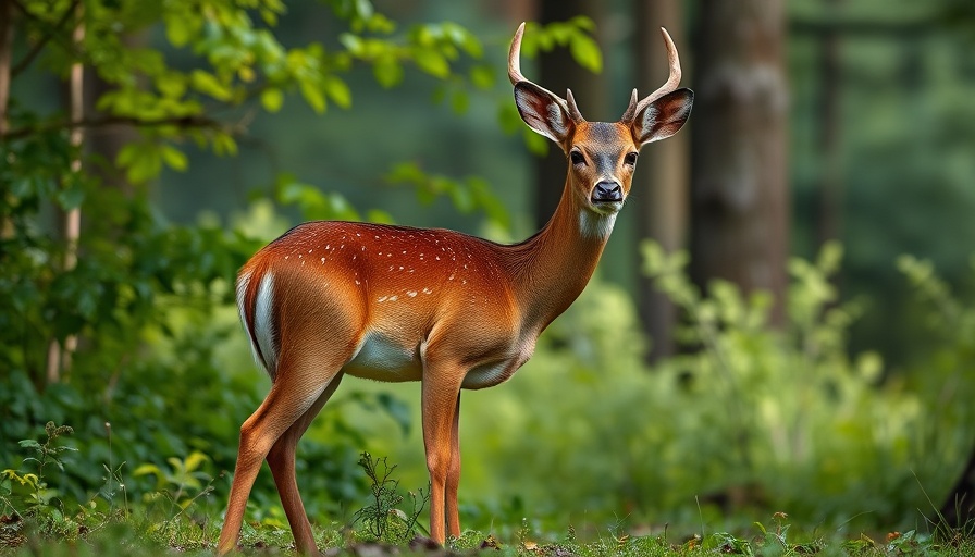 Young deer in Florida nature, exploring lush greenery.