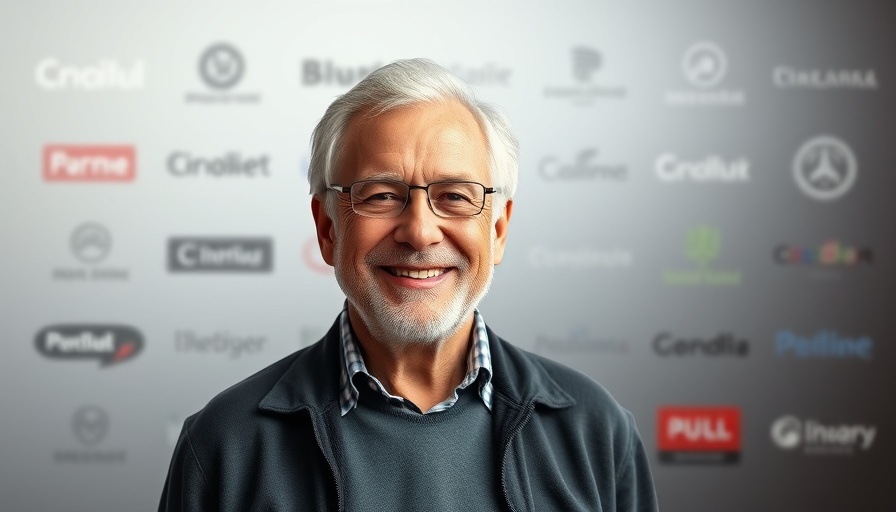 AI transforming networking: Smiling man with tech backdrop.