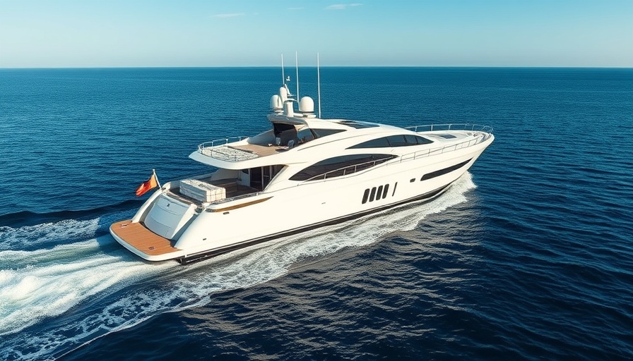 Modern luxury yacht cruising on calm ocean with blue sky