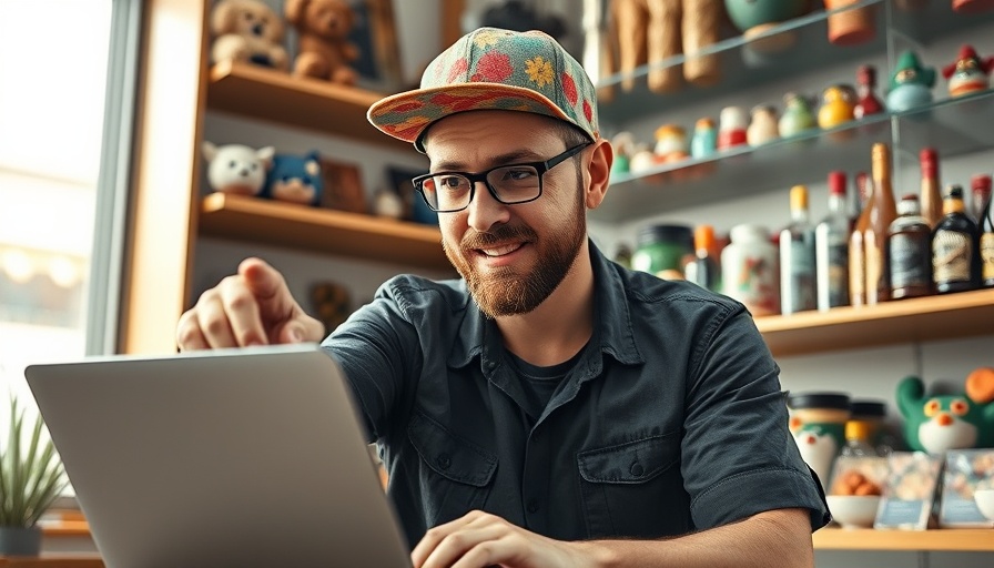 Casual man engaged with laptop in a vibrant setting, AI for entrepreneurs.