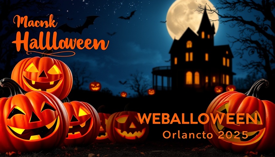 Halloween events in Orlando 2025 featured in vibrant graphic with pumpkins and haunted house.