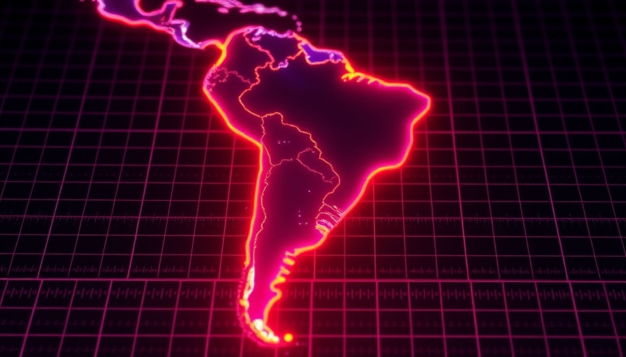 Futuristic holographic South America map for AI automation visuals.