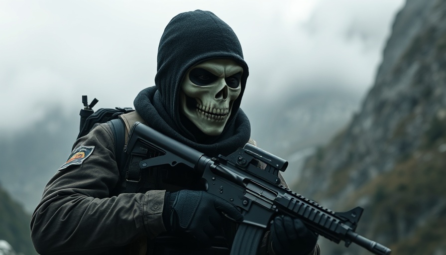 Call of Duty soldier in action scene in rugged terrain.