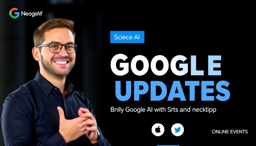 Graphic of Google AI updates announcement with speaker.