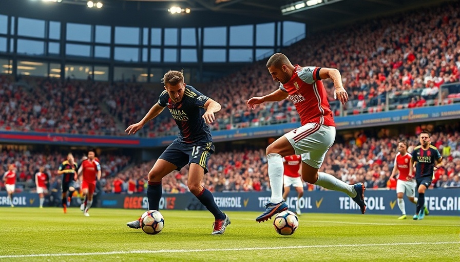 Dynamic soccer match reflecting illegal sports streaming service context.