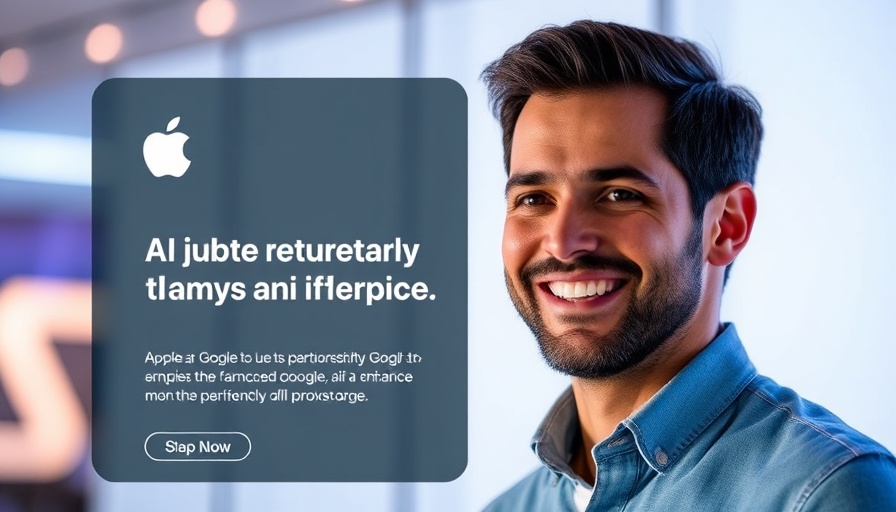 Apple Google AI partnership impact highlighted in ad with smiling man.