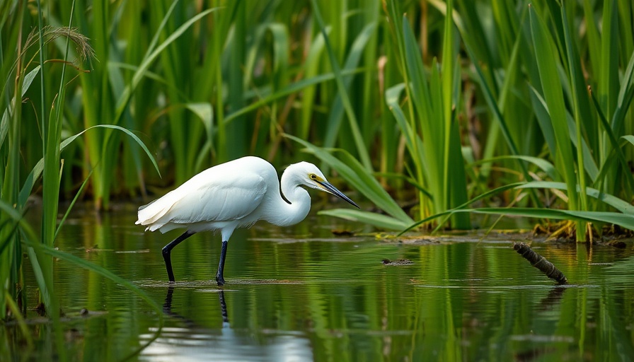 Egret hunting in a Florida swamp during outdoor activities.