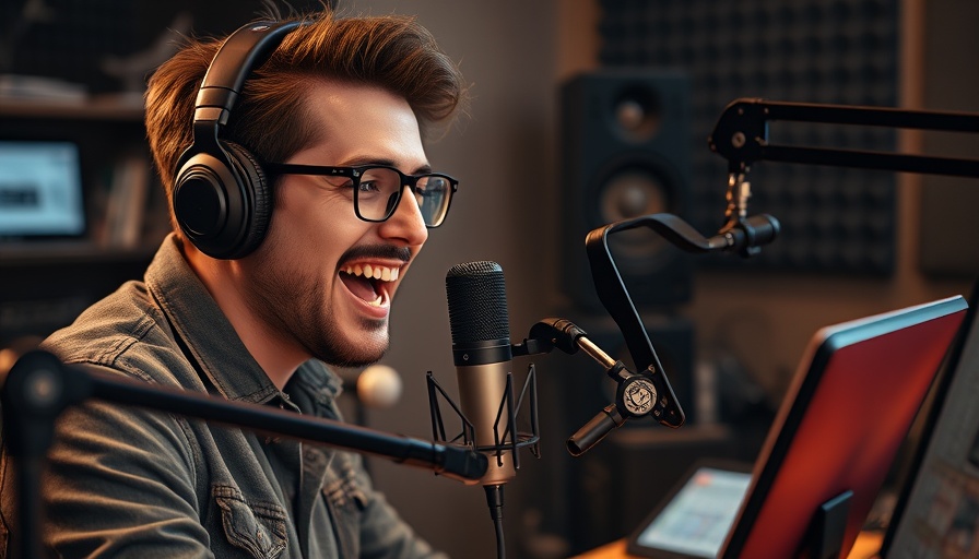 Podcaster discussing how to use AI in business growth in studio.
