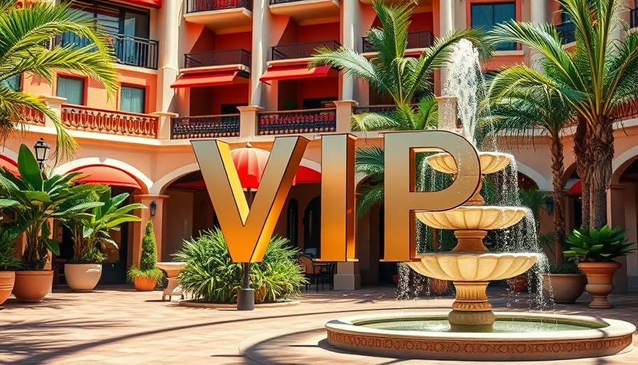 Elegant Universal VIP Experience signage in a vibrant resort.