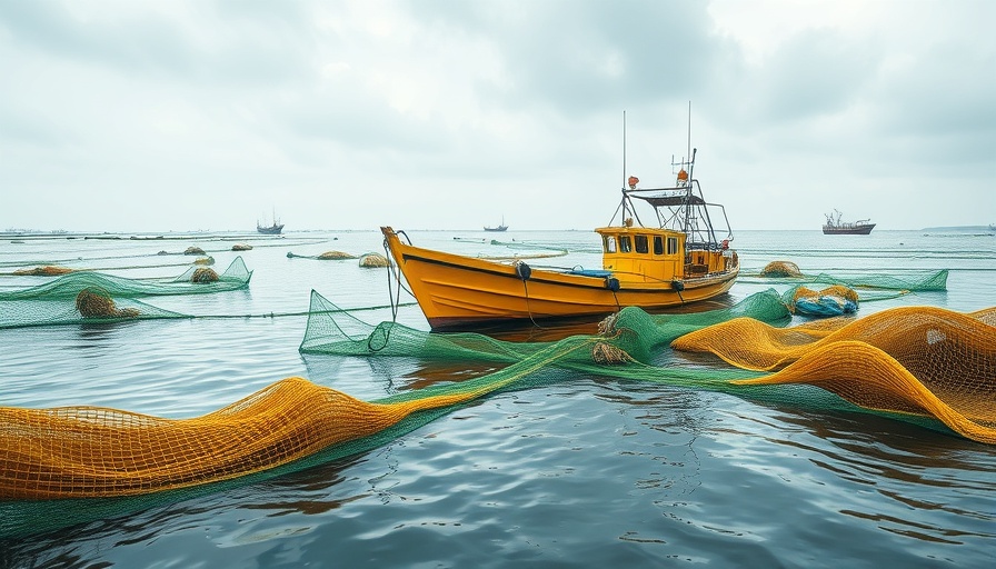 Turkish seafood exporters Japan market, serene fishing setup with yellow boat.