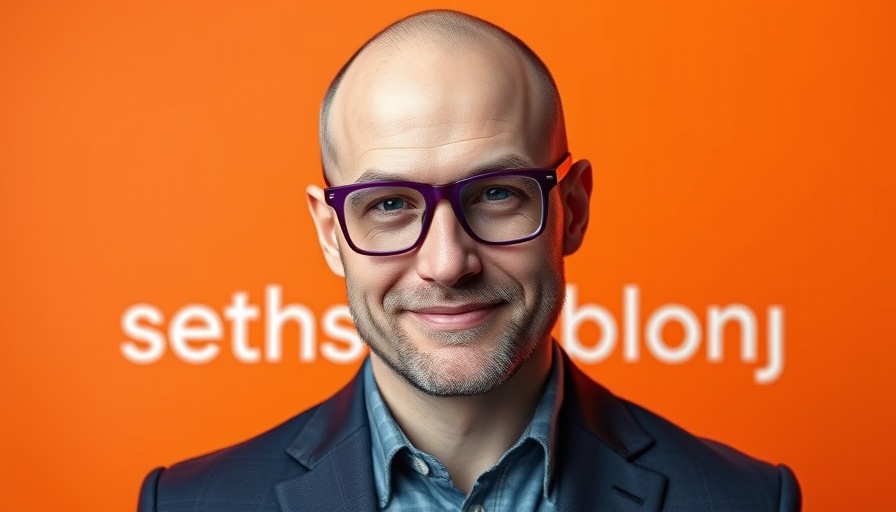 Bald man with purple glasses in vibrant seths.blog poster.