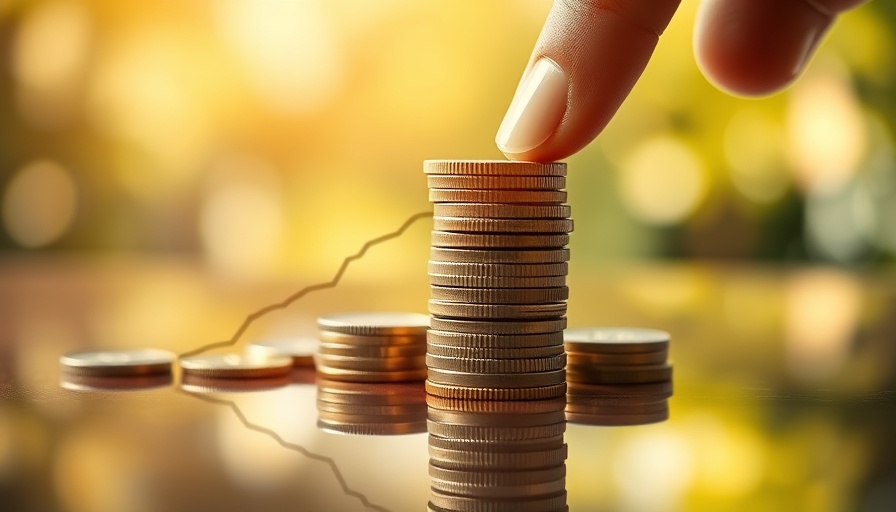 Illustration of financial growth with stacked coins and graph overlay.
