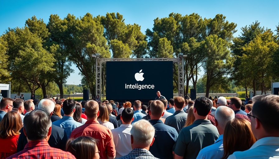 Apple event with audience discussing AI training lawsuit.