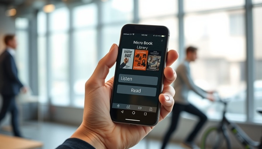 12min Micro Book Library app open in office setting.