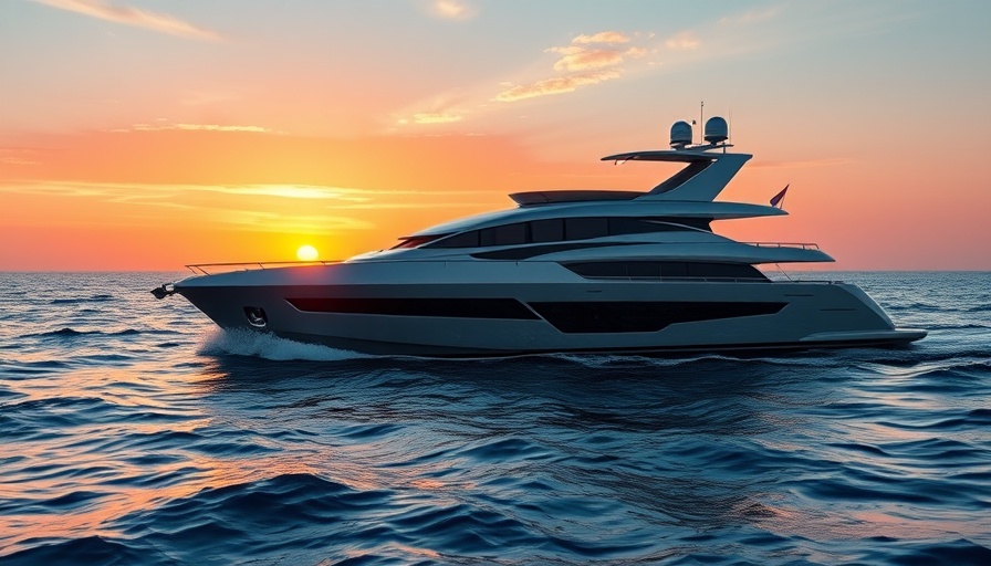 Luxurious yacht cruising at sunset on open sea.