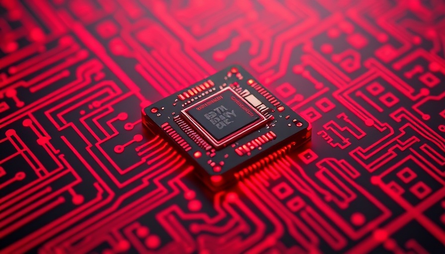 Futuristic microchip with glowing red accents on a maze-like background, representing reconfigurable computing in data centers.