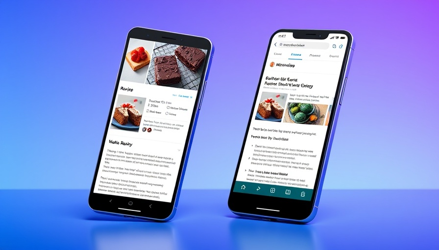 Two smartphones with recipe summarization app, AI news summary.