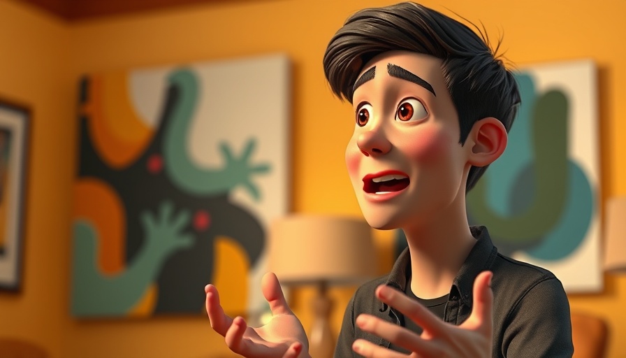 Dynamic young man discusses AI and design influence in warm-toned room.