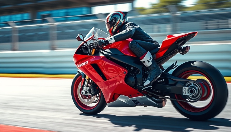 Dynamic motorcycle racer on Ducati bike during MotoE Championship hiatus.