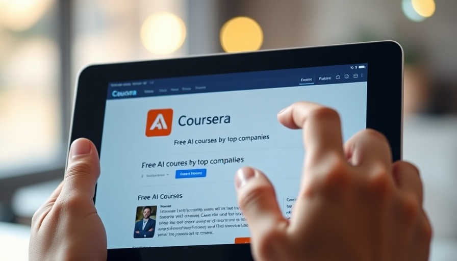 Tablet displaying free AI courses on Coursera.