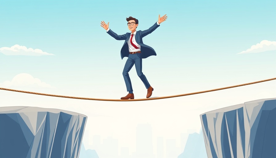 Bridge the Learning Gap with AI cartoon of businessman on tightrope.