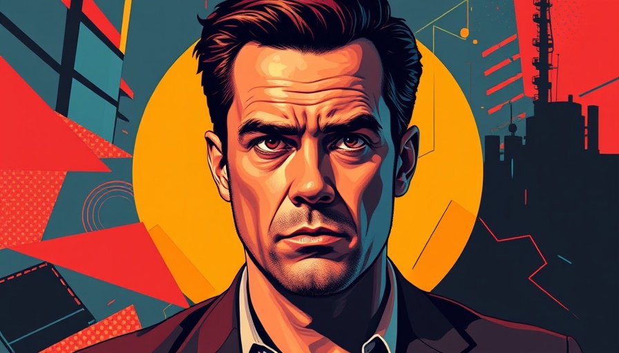 Retro pop-art style portrait of a man with abstract background.