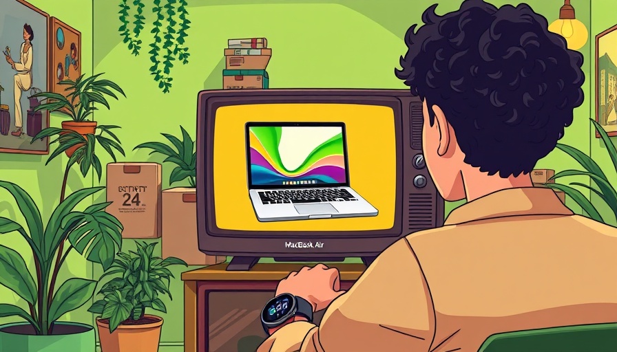 Cartoon style of a 13-Inch M4 MacBook Air on a retro TV.