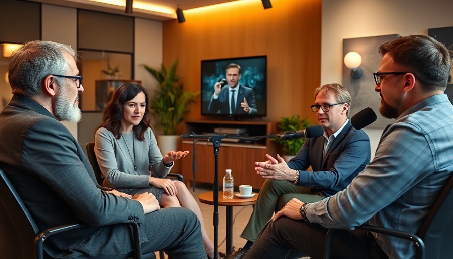AI experts discuss knowledge expansion in a podcast studio with a warm ambiance.