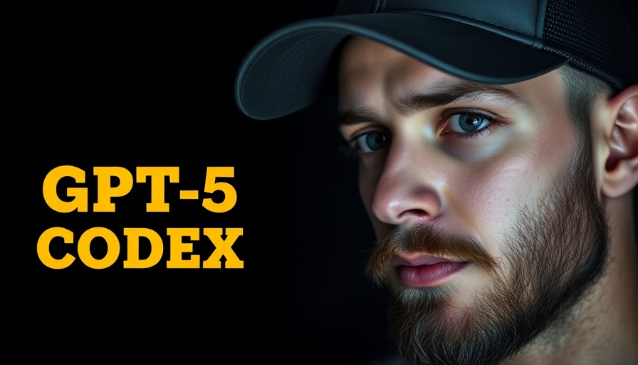 Close-up of man with text promoting GPT-5 Codex coding model.