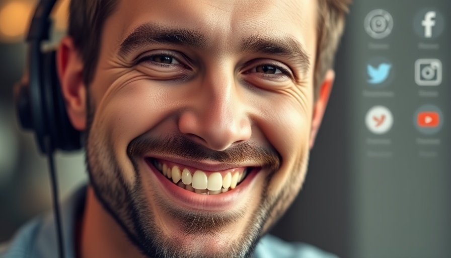 Podcast cover with a smiling man discussing AI in digital marketing.