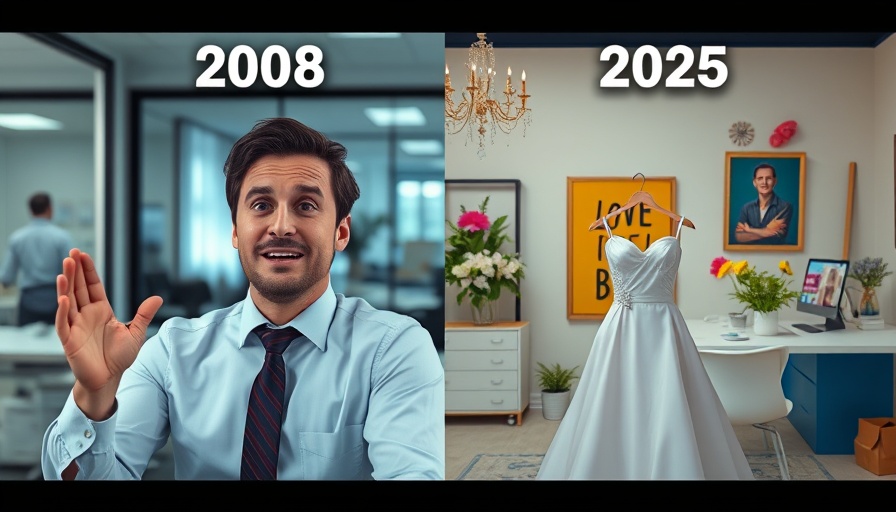 Dynamic split screen of 2008 man and 2025 woman showcasing dress to turn live streaming into cash.