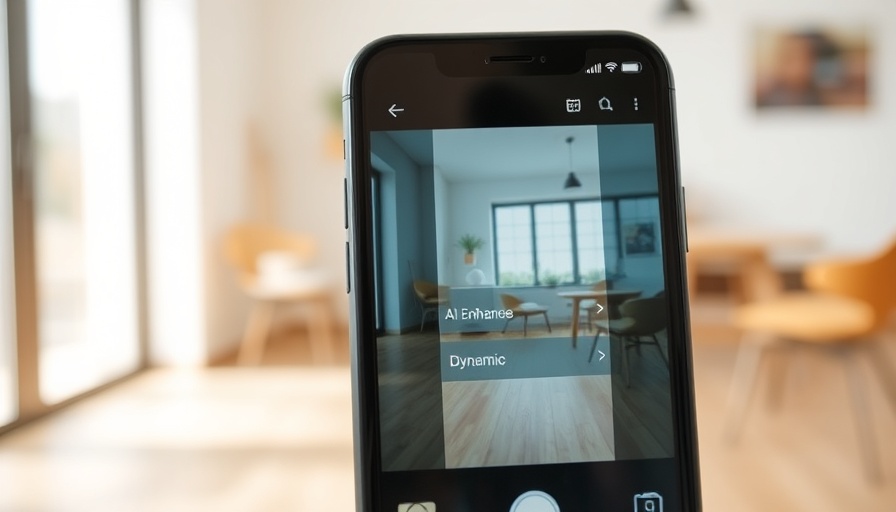 Smartphone with AI Enhance feature for photo editing, showcasing AI automation for entrepreneurs.