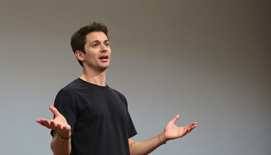Young man presenting at latest AI news event 2025.