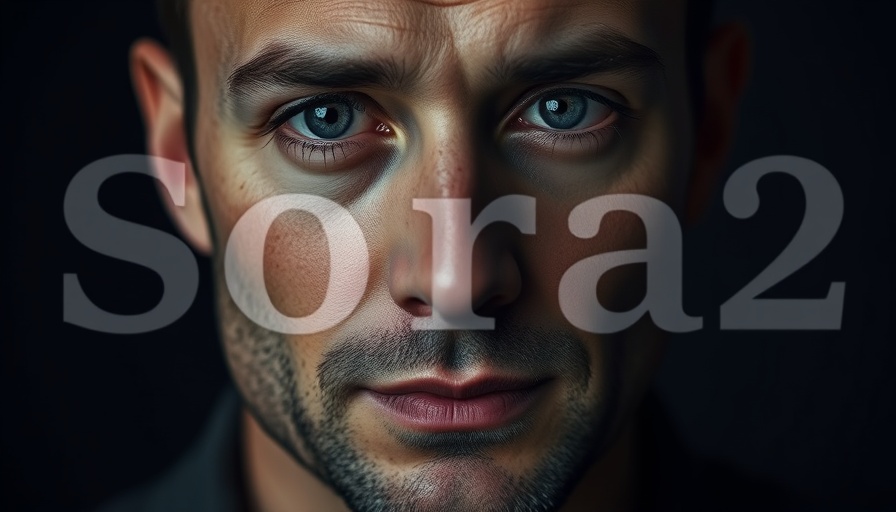 Sora 2 AI video model promotional image with a man's portrait.