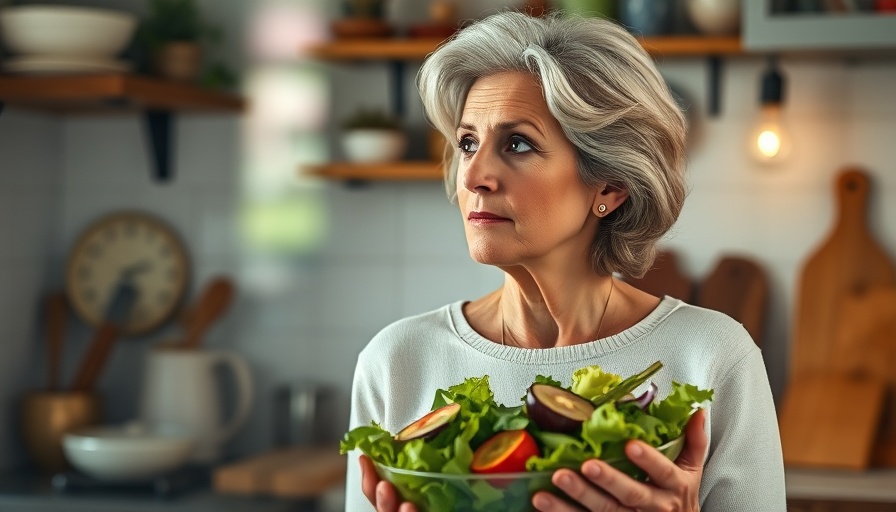 Contemplative woman with salad highlighting barriers to healthy habits in menopause.