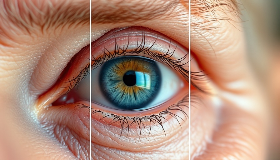 Close-up of mature eyes showing aging effects, triptych style.