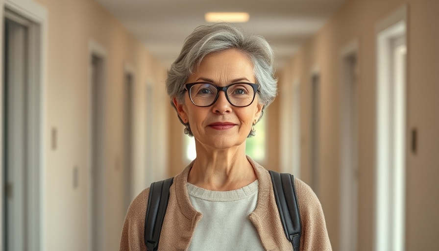 Confident woman standing inside a bright, neutral-toned hallway