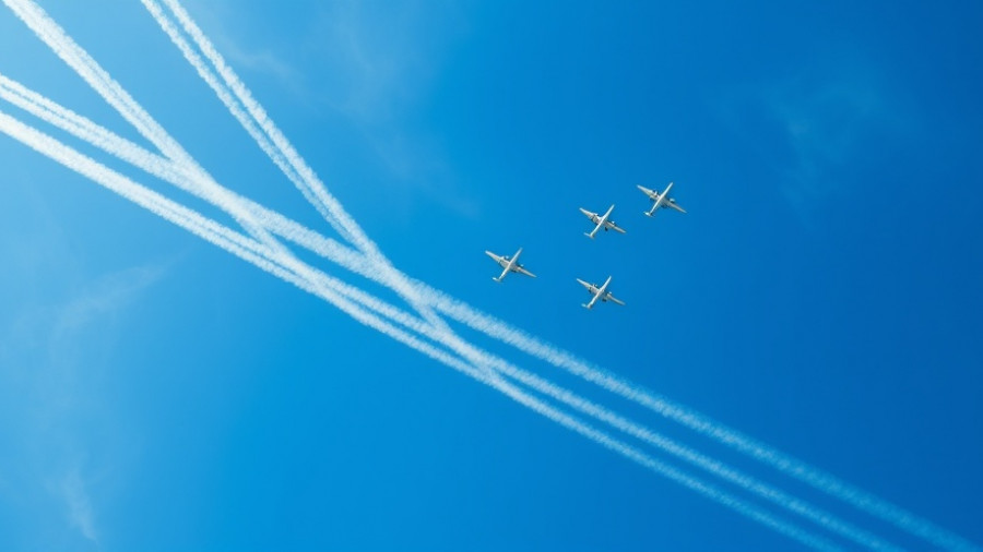 Airplanes creating intersecting contrails in blue sky, relating to chemtrail conspiracy theory.