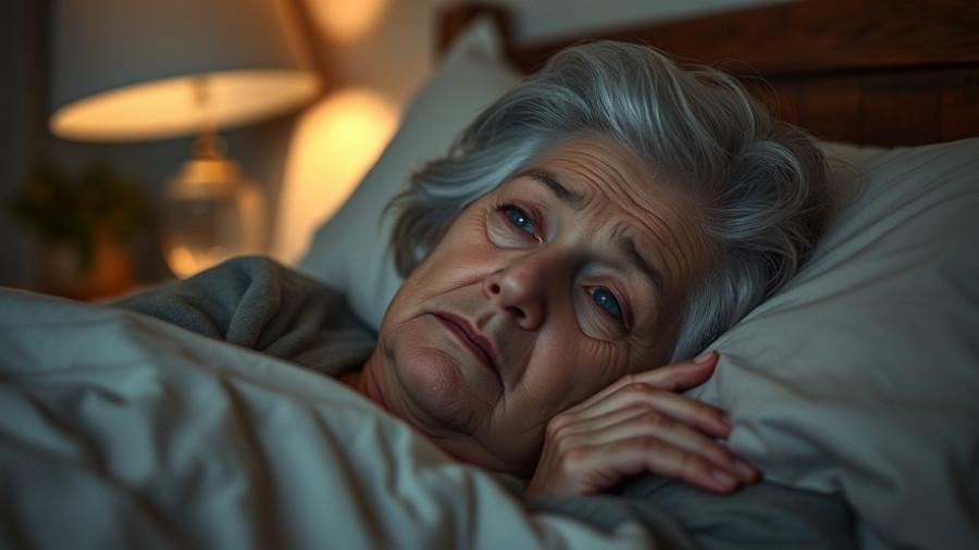 Older woman experiencing menopause sleep struggles in bed.