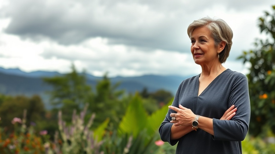 World Menopause Day discussion by a woman in a garden setting.