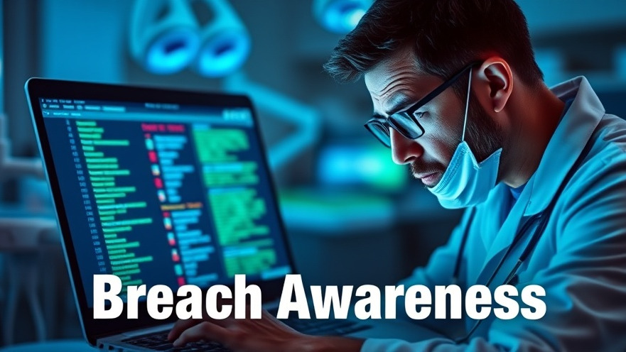 Dentist concerned about data breaches in healthcare, studying security alerts on a laptop.