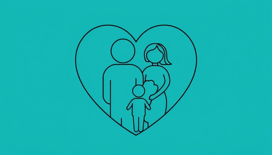 Minimalistic family line art with teal background representing unity.