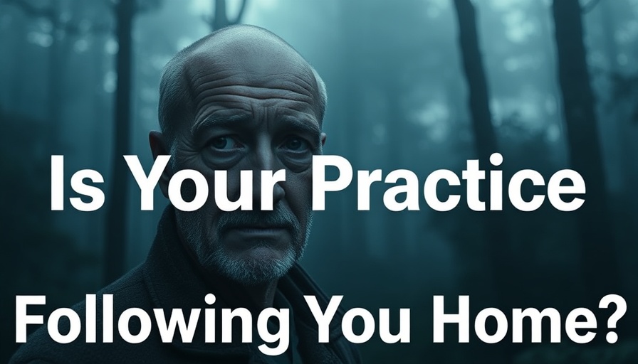 Is Your Practice Following You Home? text over misty forest with man.