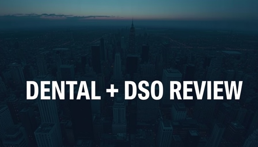 Aerial cityscape with 'DENTAL + DSO REVIEW' text overlay, AI innovations in dentistry.
