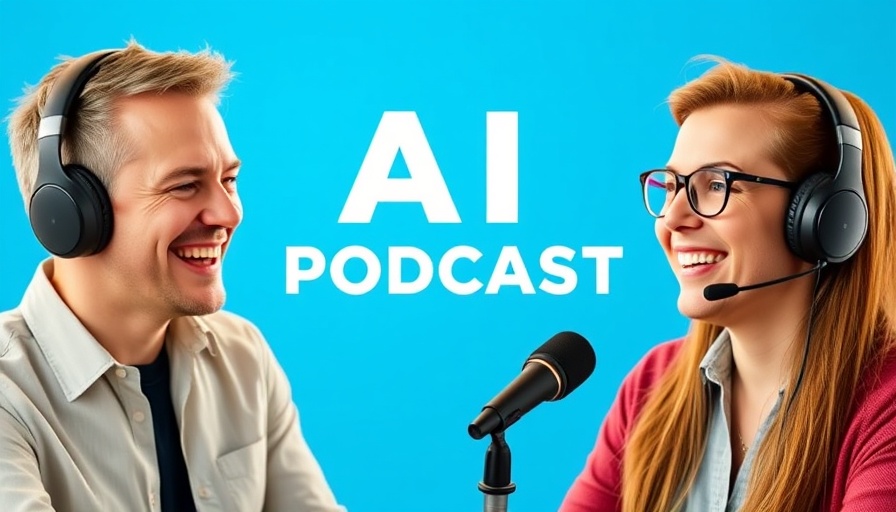 Podcast cover on AI efficiency, blue theme, smiling hosts.