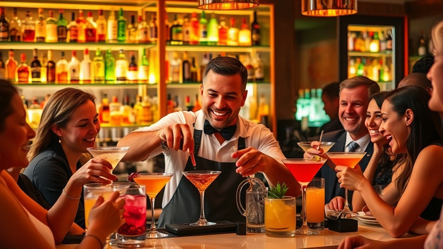 Gio Gutierrez creates colorful cocktails at Cleo, embodying Miami Beach nightlife.